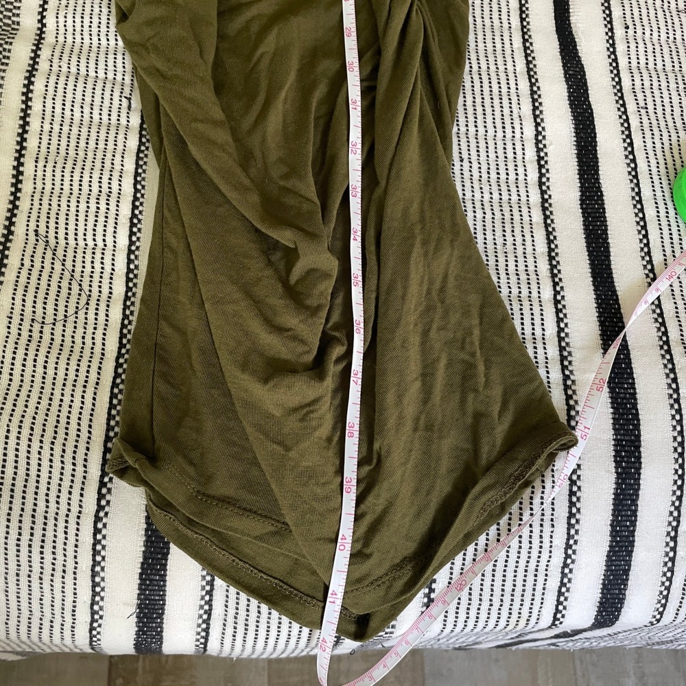 Green Racerback Dress XS Ruched Side Sleeveless Midi Minimalist Bodycon Coverup - Picture 7 of 10